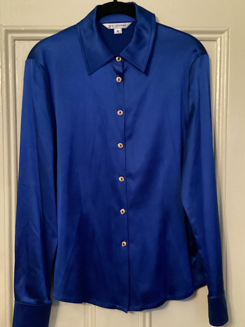 St. John Royal Blue Silk Button-Up Blouse